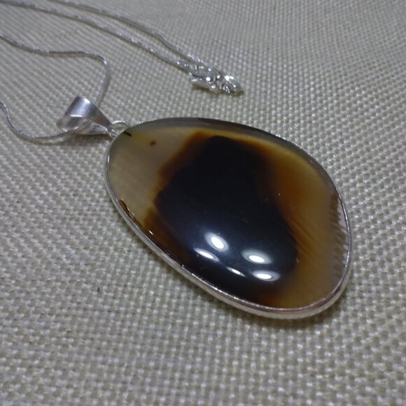 Gorgeous MONTANA AGATE Handmade Sterling 925 Pendant/Chain #520C - Picture 3 of 3